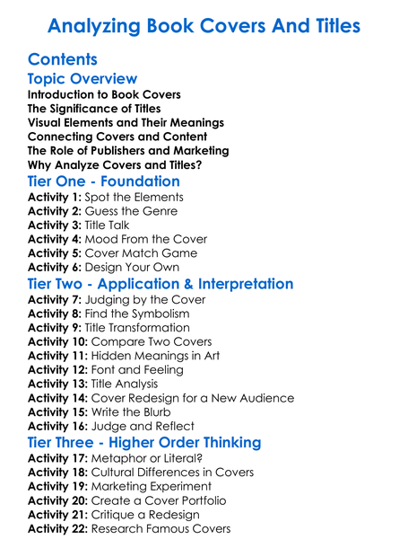Analyzing Book Covers And Titles Worksheet Activity Booklet