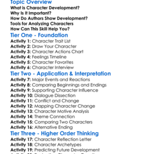 Analyzing Character Development Worksheet Activity Booklet