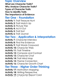 Analyzing Character Traits Worksheet Activity Booklet