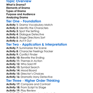 Analyzing Drama Worksheet Activity Booklet
