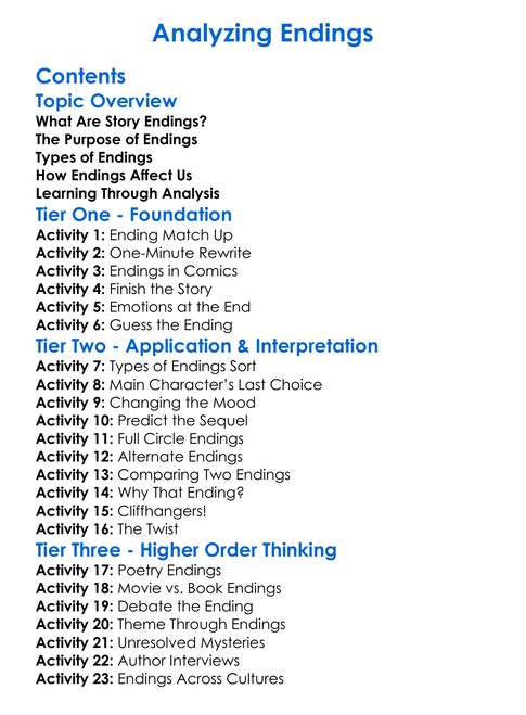 Analyzing Endings Worksheet Activity Booklet