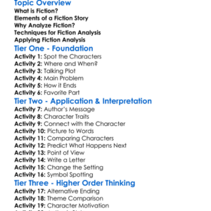 Analyzing Fiction Worksheet Activity Booklet