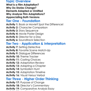 Analyzing Film Adaptations Worksheet Activity Booklet