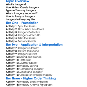 Analyzing Imagery Worksheet Activity Booklet