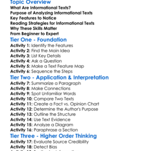 Analyzing Informational Texts Worksheet Activity Booklet