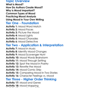 Analyzing Mood Worksheet Activity Booklet