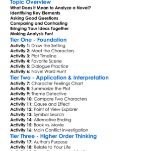 Analyzing Novels Worksheet Activity Booklet