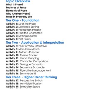 Analyzing Prose Worksheet Activity Booklet