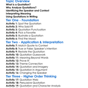 Analyzing Quotations Worksheet Activity Booklet