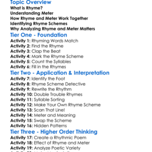 Analyzing Rhyme And Meter Worksheet Activity Booklet
