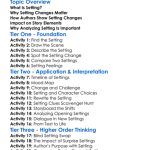 Analyzing Setting Changes Worksheet Activity Booklet