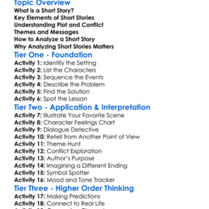 Analyzing Short Stories Worksheet Activity Booklet