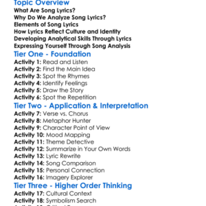 Analyzing Song Lyrics Worksheet Activity Booklet