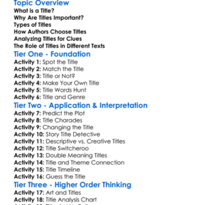 Analyzing Titles Worksheet Activity Booklet