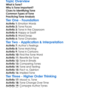 Analyzing Tone Worksheet Activity Booklet