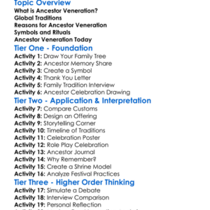 Ancestor Veneration Worksheet Activity Booklet