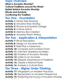 Ancestor Worship Worksheet Activity Booklet