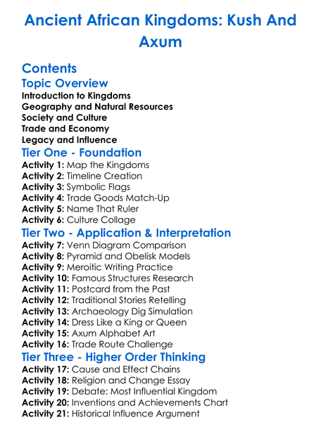 Ancient African Kingdoms Kush And Axum Worksheet Activity Booklet
