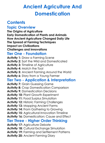 Ancient Agriculture And Domestication Worksheet Activity Booklet