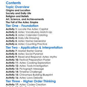 Ancient American Civilizations Aztec Worksheet Activity Booklet
