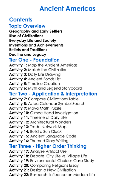 Ancient Americas Worksheet Activity Booklet