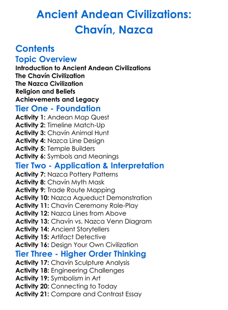 Ancient Andean Civilizations Chavin Nazca Worksheet Activity Booklet