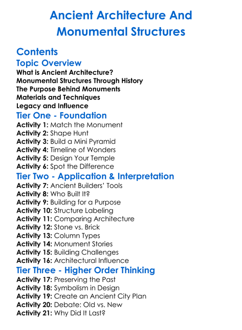 Ancient Architecture And Monumental Structures Worksheet Activity Booklet