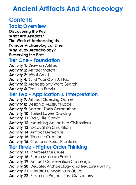 Ancient Artifacts And Archaeology Worksheet Activity Booklet