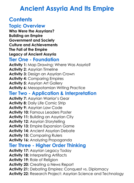 Ancient Assyria And Its Empire Worksheet Activity Booklet