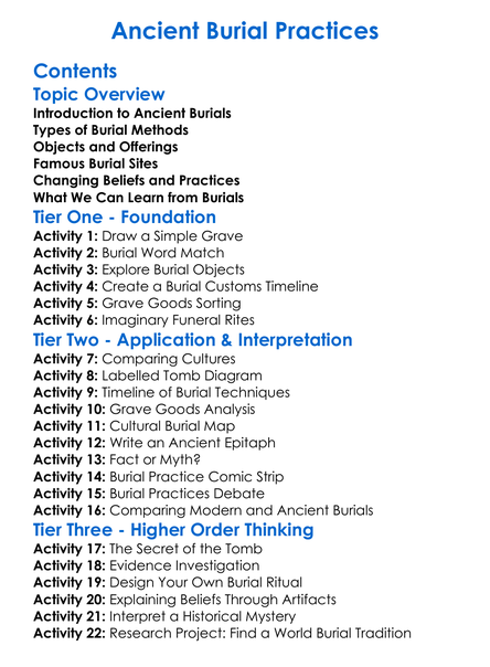 Ancient Burial Practices Worksheet Activity Booklet