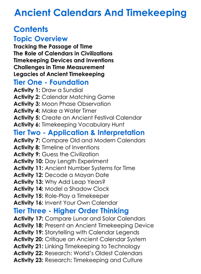Ancient Calendars And Timekeeping Worksheet Activity Booklet