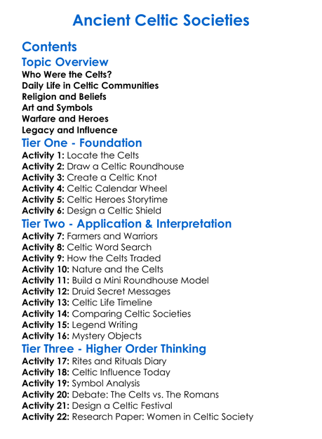 Ancient Celtic Societies Worksheet Activity Booklet