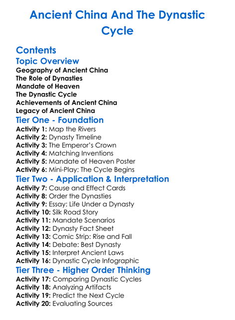 Ancient China And The Dynastic Cycle Worksheet Activity Booklet