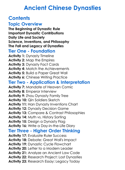 Ancient Chinese Dynasties Worksheet Activity Booklet