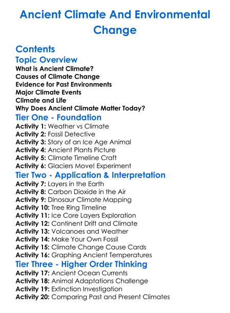 Ancient Climate And Environmental Change Worksheet Activity Booklet