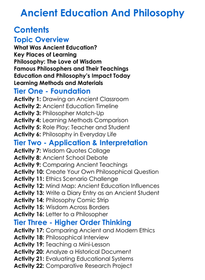 Ancient Education And Philosophy Worksheet Activity Booklet