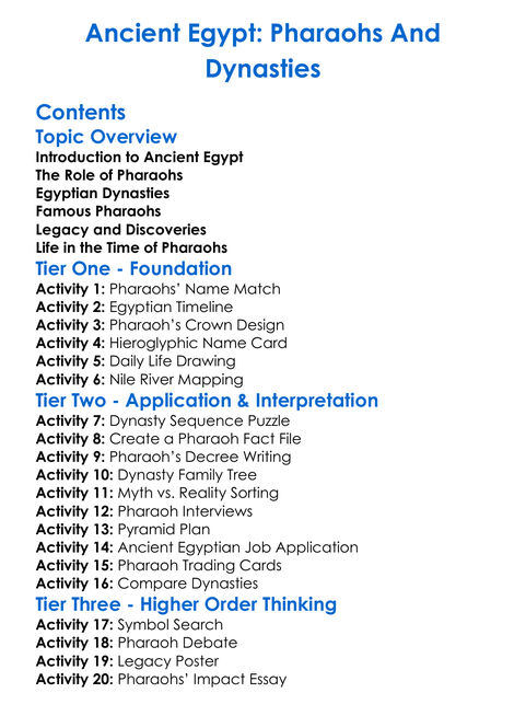 Ancient Egypt Pharaohs And Dynasties Worksheet Activity Booklet