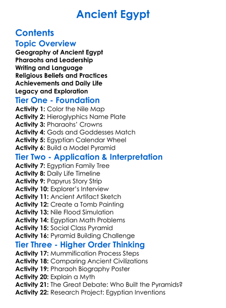 Ancient Egypt Worksheet Activity Booklet