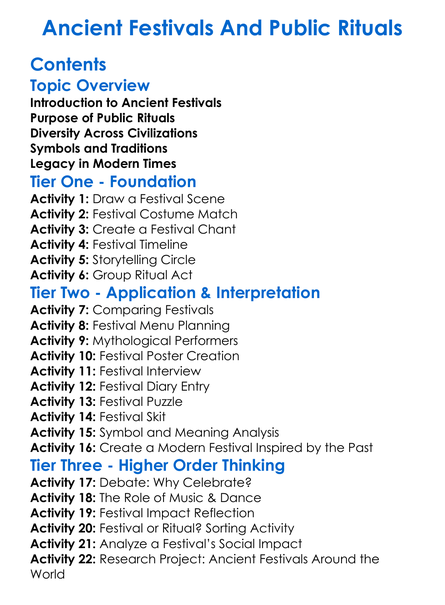 Ancient Festivals And Public Rituals Worksheet Activity Booklet