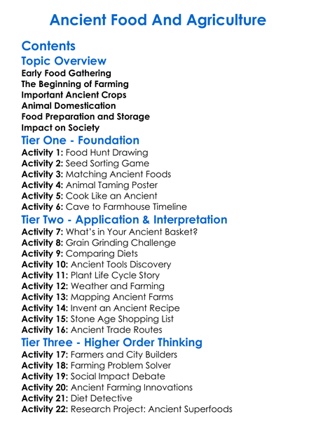 Ancient Food And Agriculture Worksheet Activity Booklet