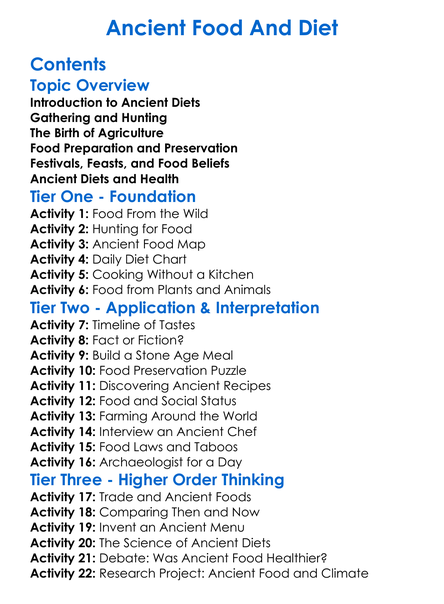 Ancient Food And Diet Worksheet Activity Booklet