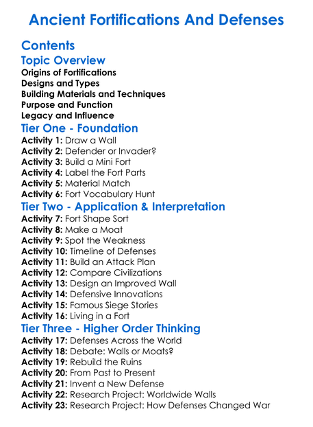 Ancient Fortifications And Defenses Worksheet Activity Booklet