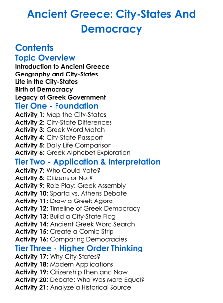 Ancient Greece City-States And Democracy Worksheet Activity Booklet