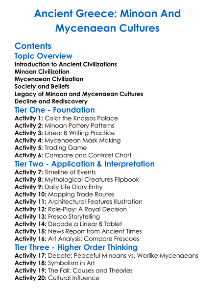Ancient Greece Minoan And Mycenaean Cultures Worksheet Activity Booklet