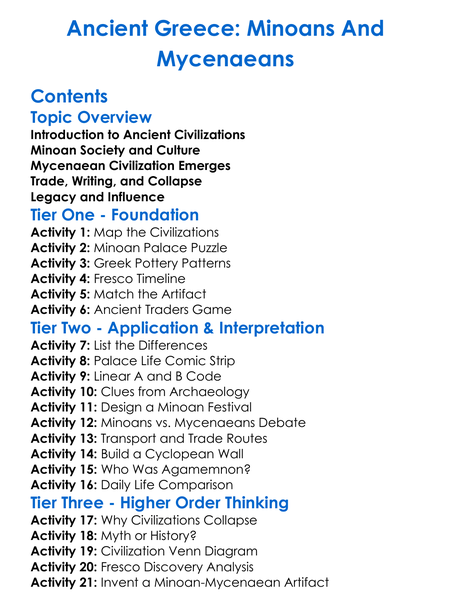Ancient Greece Minoans And Mycenaeans Worksheet Activity Booklet