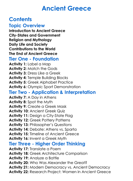 Ancient Greece Worksheet Activity Booklet