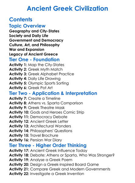 Ancient Greek Civilization Worksheet Activity Booklet