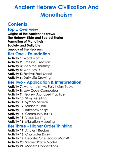 Ancient Hebrew Civilization And Monotheism Worksheet Activity Booklet