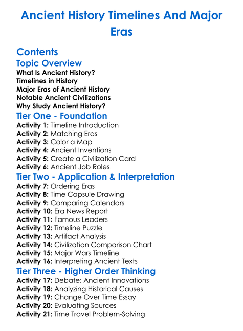 Ancient History Timelines And Major Eras Worksheet Activity Booklet