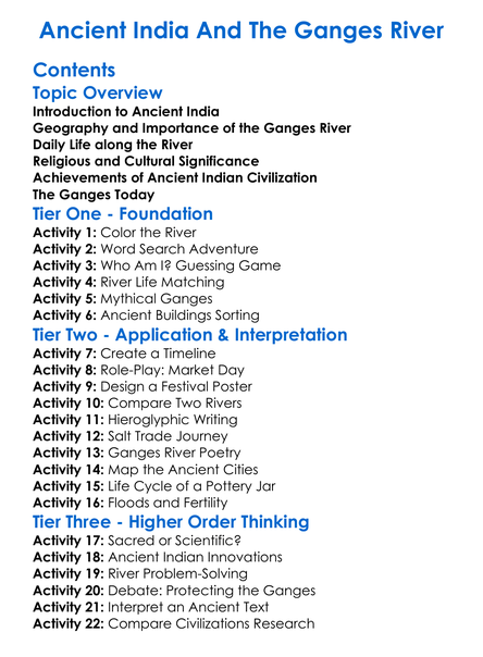 Ancient India And The Ganges River Worksheet Activity Booklet